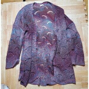 Maurices Kinit Cardigan Sweater Burgundy Purple Stripe Long Sleeve Size XL